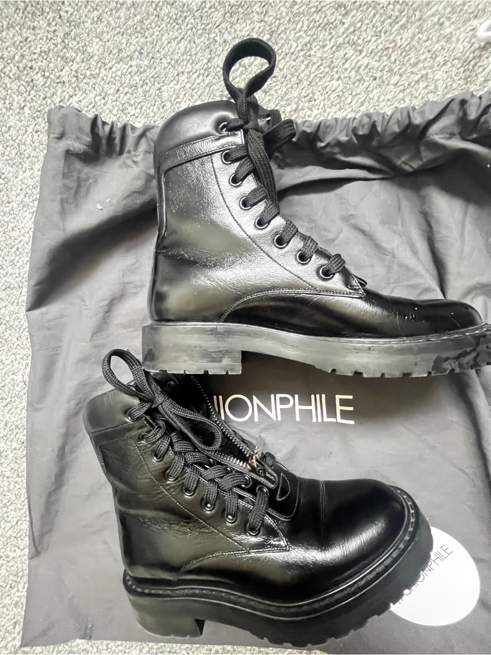 Yves Saint Laurent Black Leather Lace-Up Combat Boots
